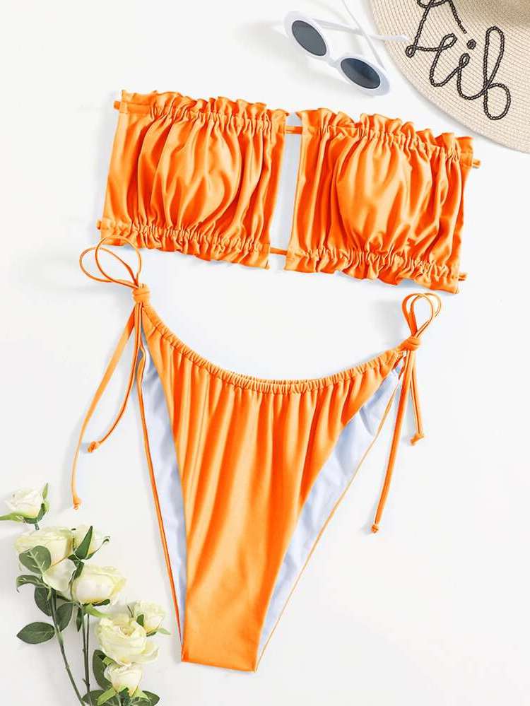  Bandeau Orange Frill Plus Size Swimwear 7324