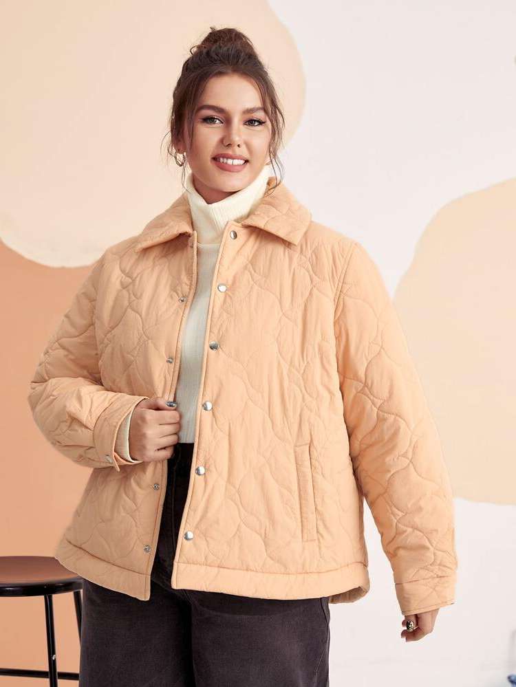 Long Sleeve Casual Pocket Regular Fit Plus Size Winter Coats 9756