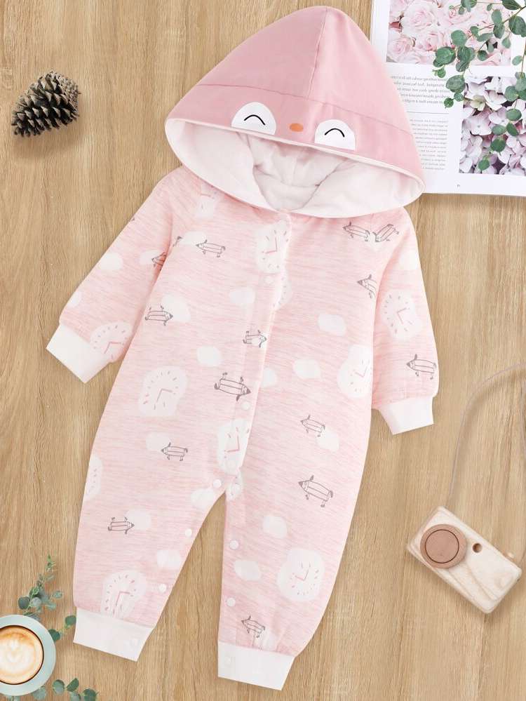 Button Front  Cartoon Baby Jumpsuits 8229