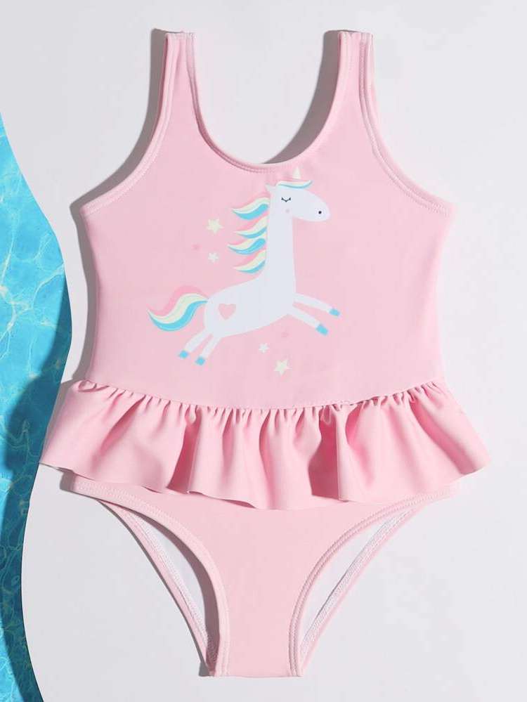 Pink Cartoon Scoop Neck Baby Swimwear 9703