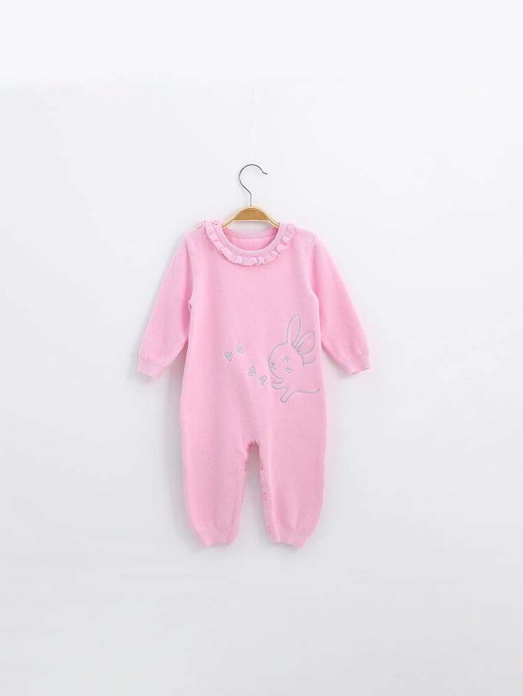 Long Round Neck Ruffle Pink Baby Clothing 8947