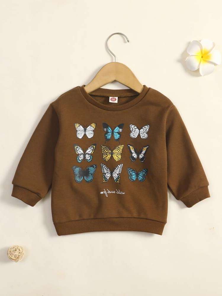 Long Sleeve Butterfly Round Neck Regular Fit Baby Sweatshirts 5105