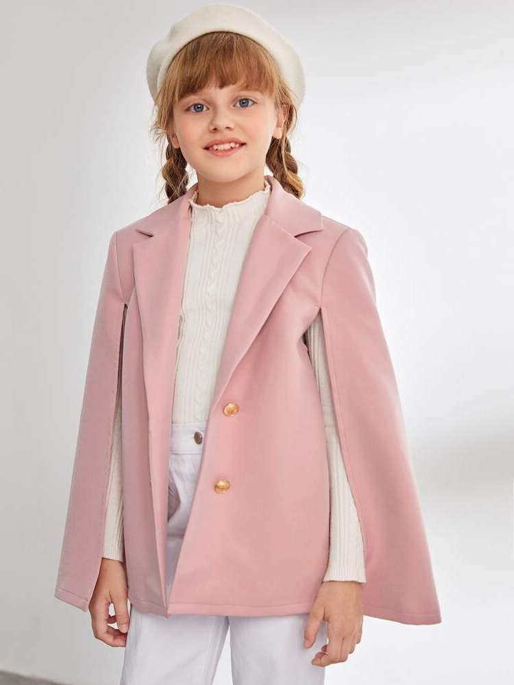 Regular Fit Lapel Dressy Long Sleeve Girls Coats 3178