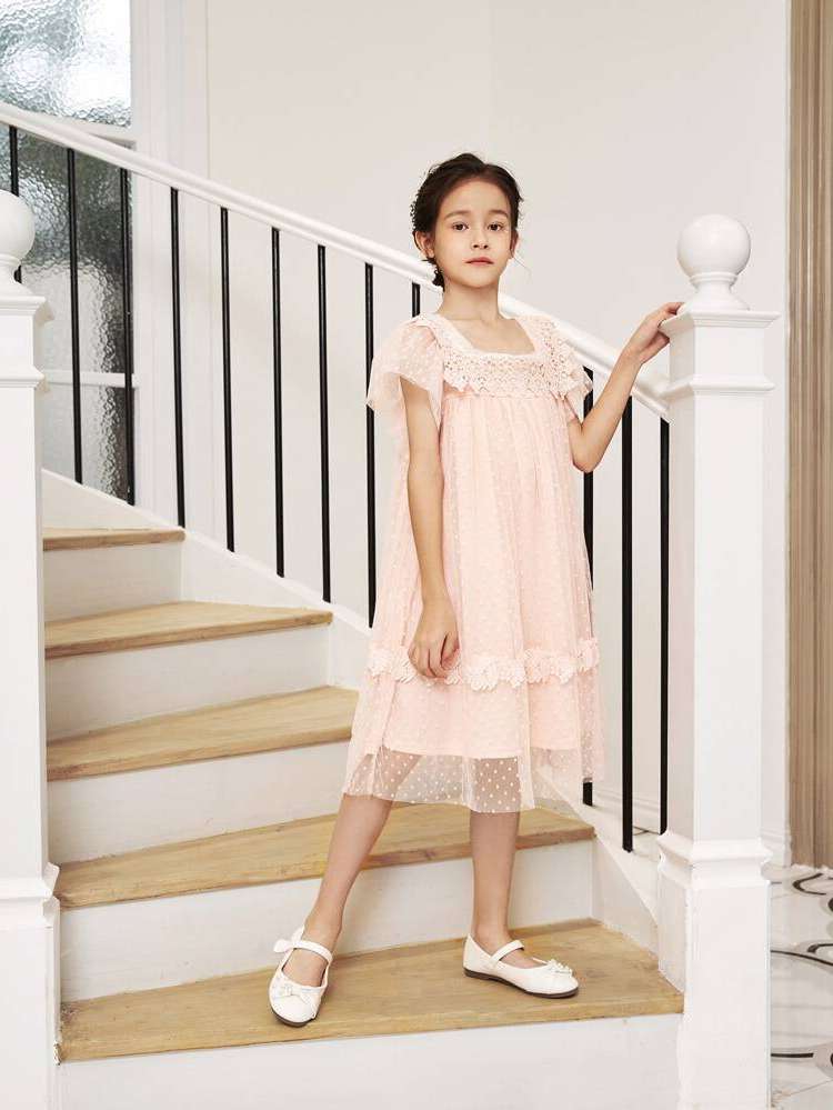 Plain Pink Contrast Lace Regular Fit Kids Clothing 1895