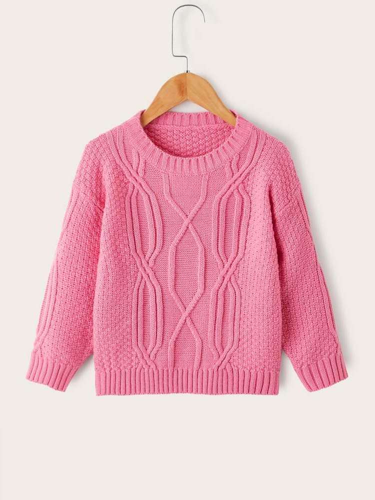 Pink Round Neck Regular Toddler Girls Knitwear 8581