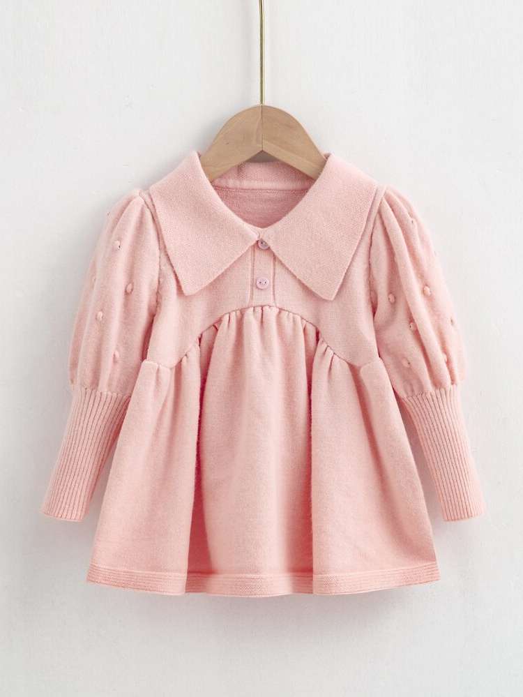 Button Casual Plain Peter Pan Collar Kids Clothing 3460