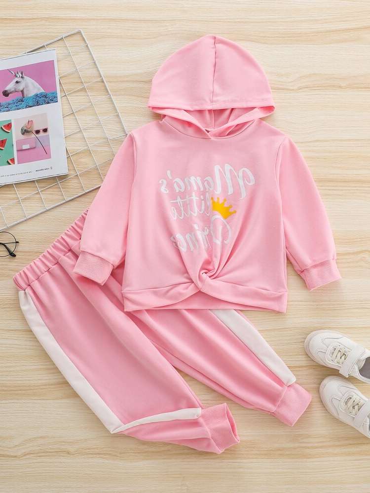 Regular Fit Hooded Letter Pink Toddler Girls Clothing 90