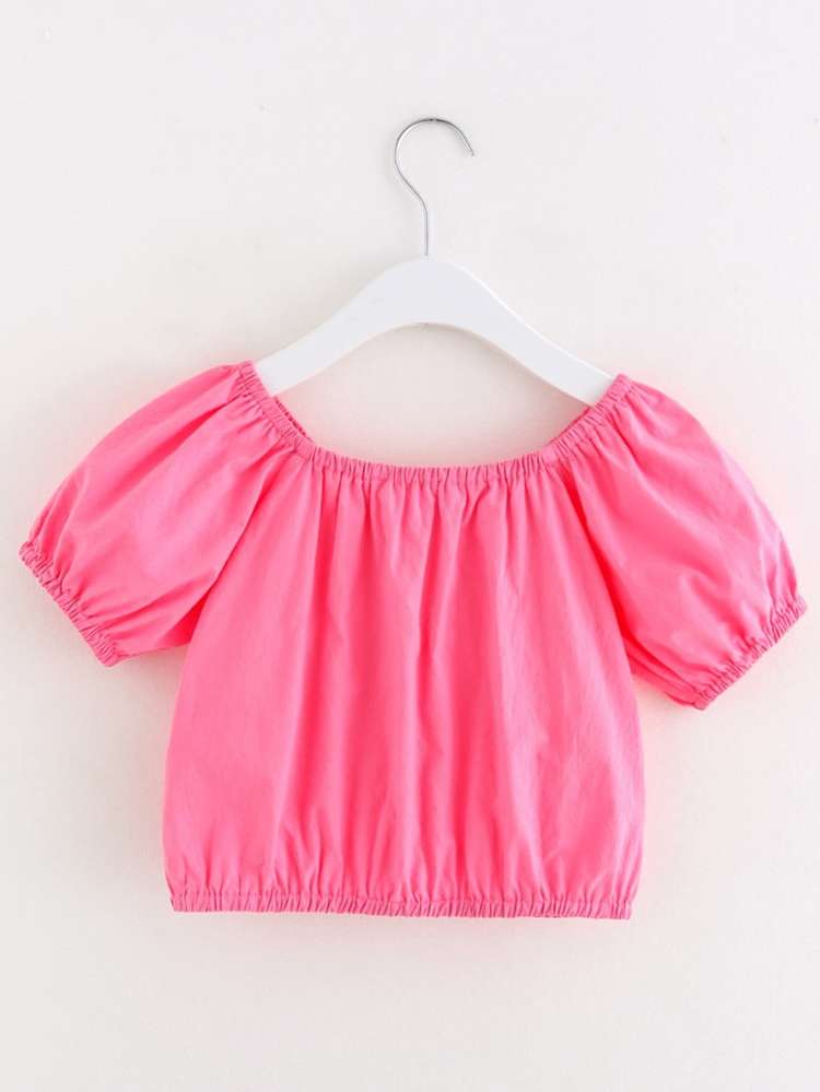 Plain Boho Short Sleeve Off the Shoulder Kids Clothing 500