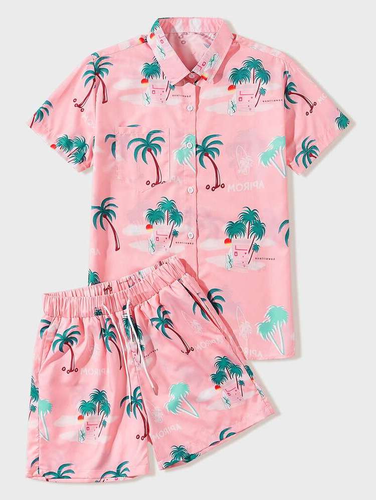  Short Sleeve Vacation Letter Men Co-ords 825