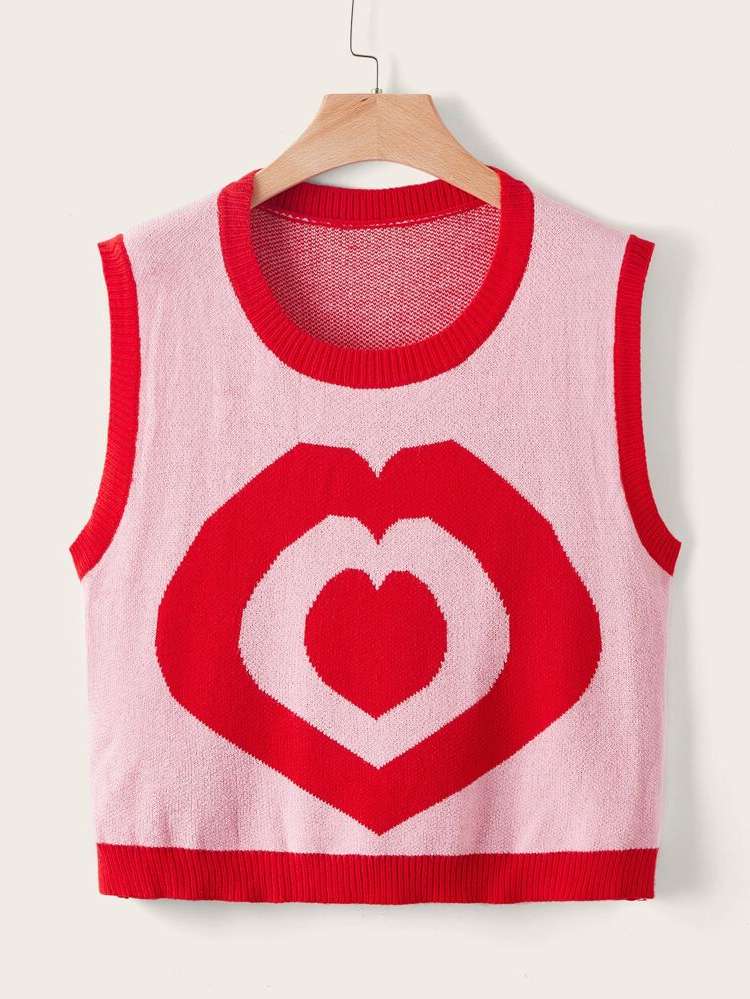 Sleeveless Heart Plus Size Knitwear 707