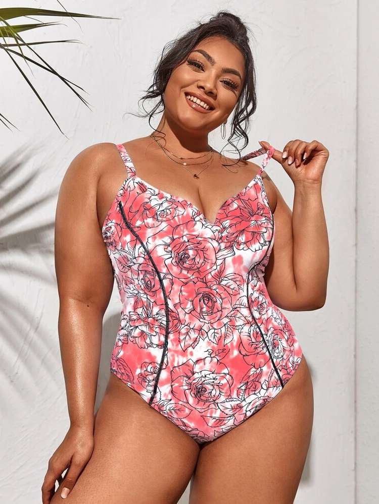 Pink Cut Out Plus Size Beachwear 1577