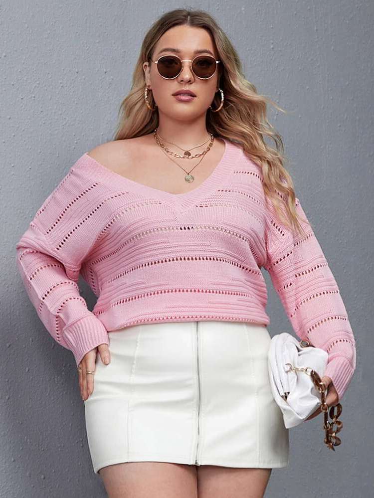  Plain Regular Plus Size Sweaters 2383