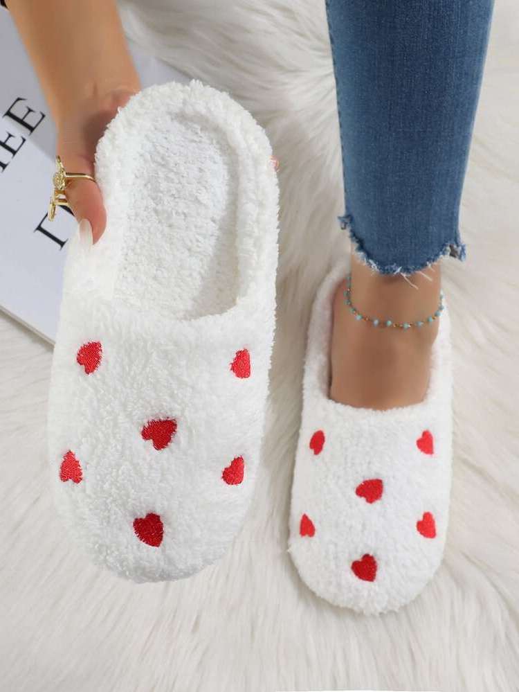 Embroidery Pink Heart Women Slippers 8077