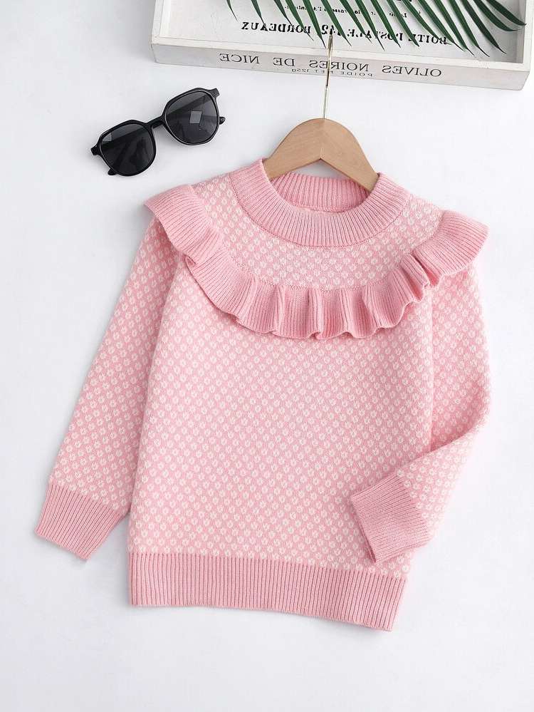 All Over Print Cute Ruffle Long Sleeve Toddler Girl Sweaters 1895