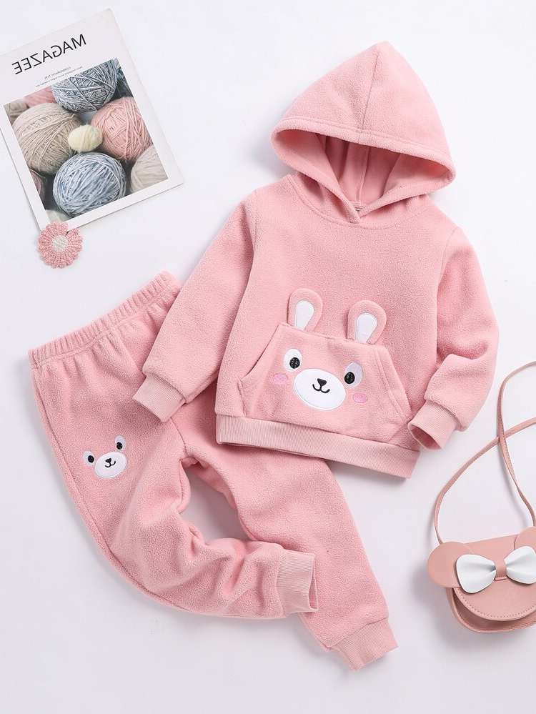 Pink Cute Cartoon Hooded Toddler Girl Two-piece Outfits 691