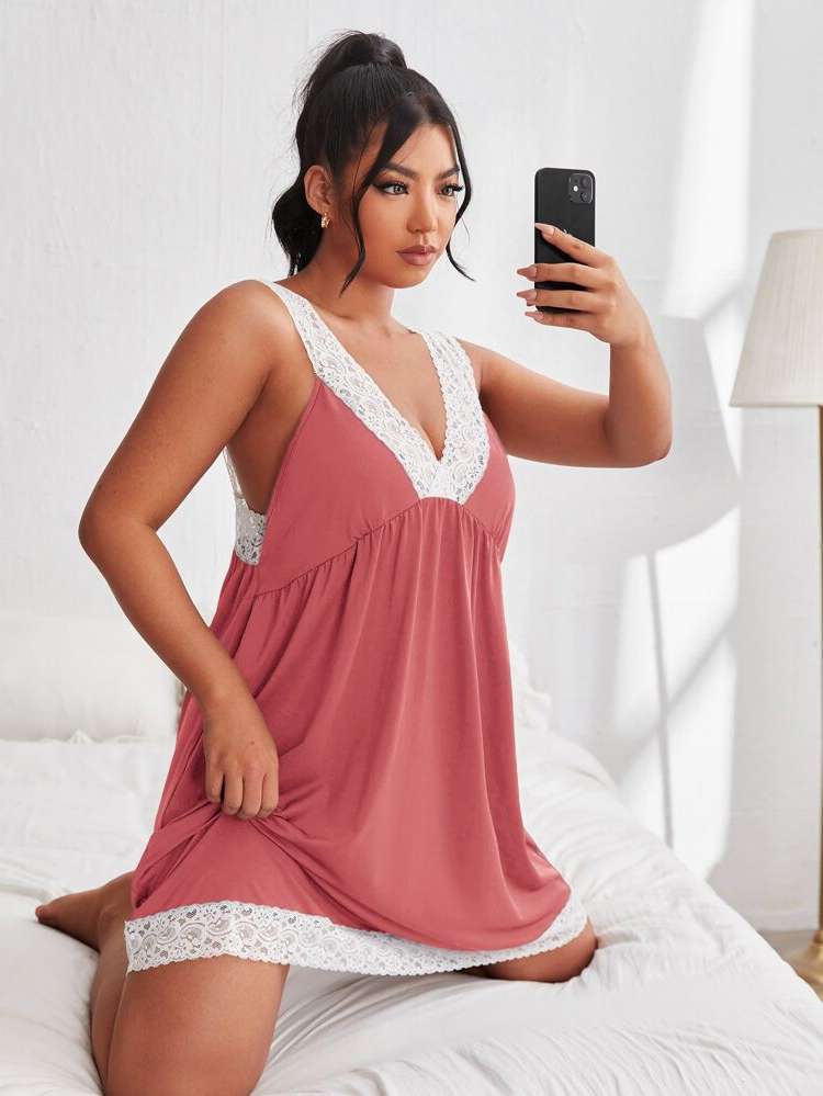 Backless Deep V Neck Sexy Pink Underwear  Sleepwear 5802