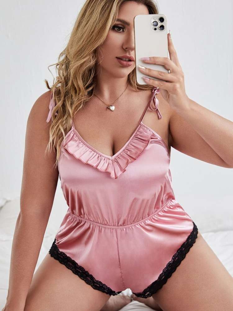  Spaghetti Strap  Plus Size Sleep Jumpsuits 9568