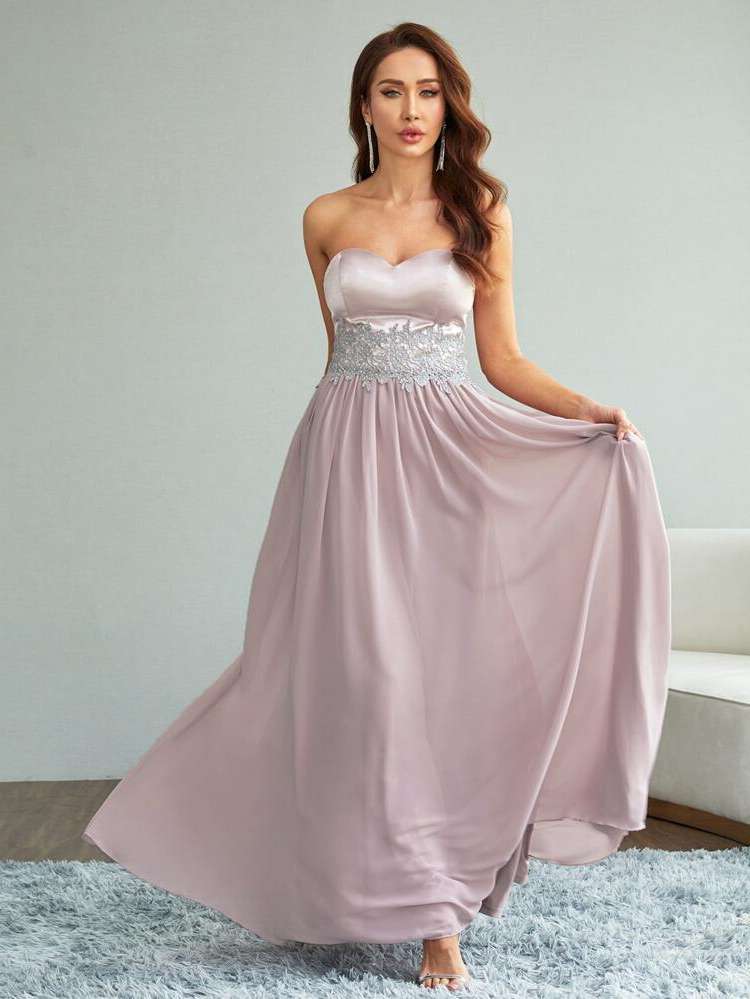 Regular Fit Glamorous Strapless Pink Women Clothing 4504