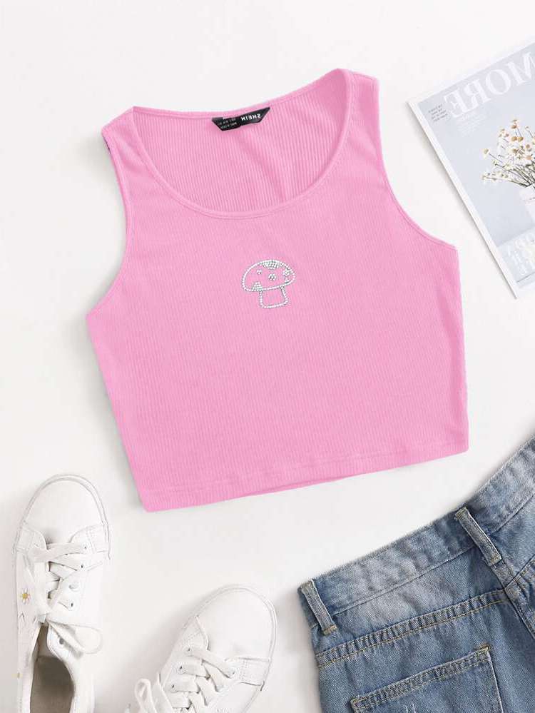 Rhinestone Pink Graphic Casual Women Clothing 508