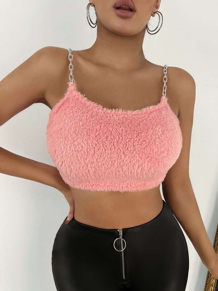 Spaghetti Strap Crop Chain Pink Women Tank Tops  Camis 7420