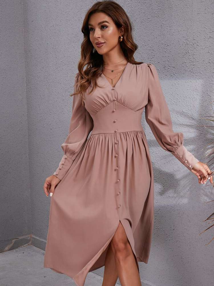 Midi Plain Elegant Women Clothing 407