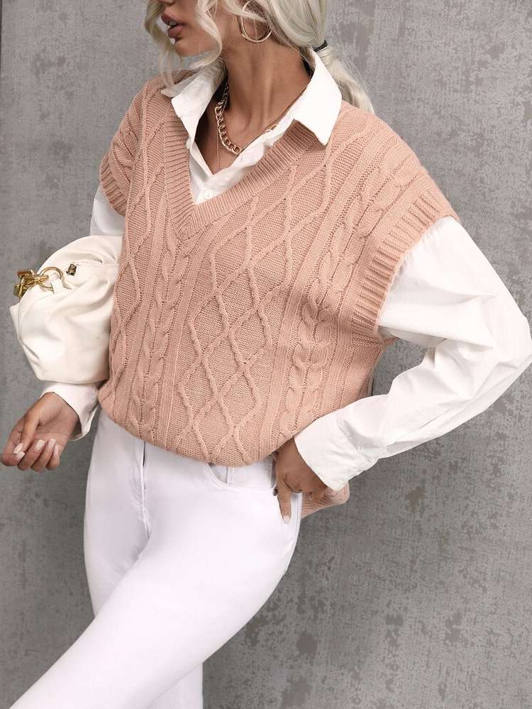  Pink Regular Fit Women Sweater Vests 5469