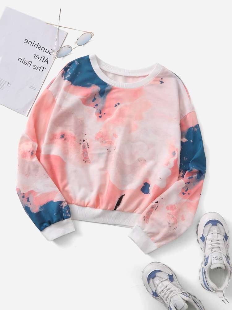  Regular Fit Long Sleeve Tie Dye Women Sweatshirts 518