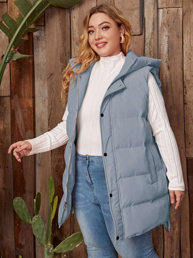 Casual Sleeveless Regular Fit Plus Size Winter Coats 1500