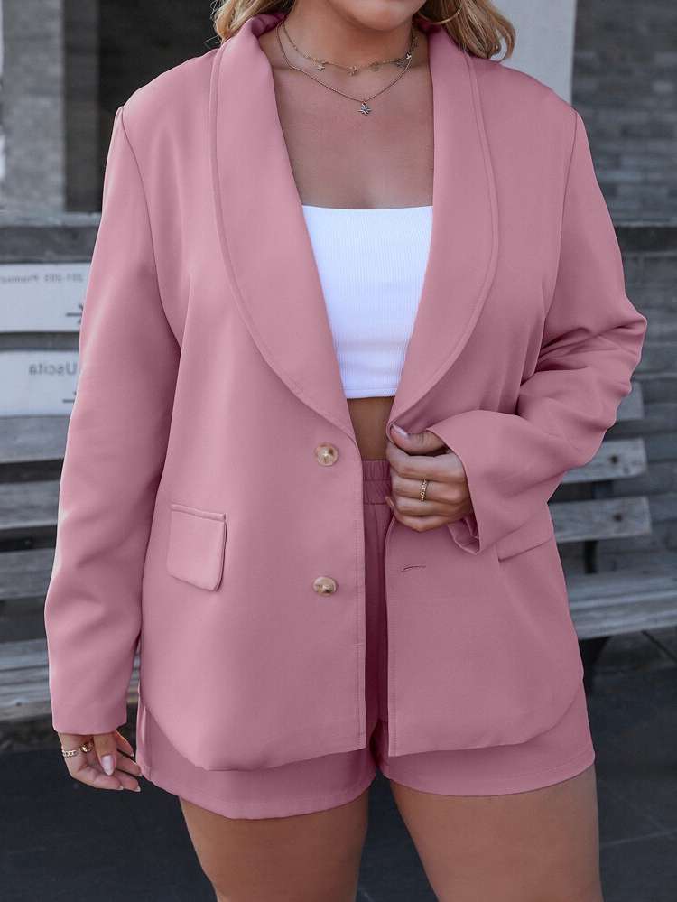 Shawl Collar Long Sleeve Pocket Plus Size Suits 8226