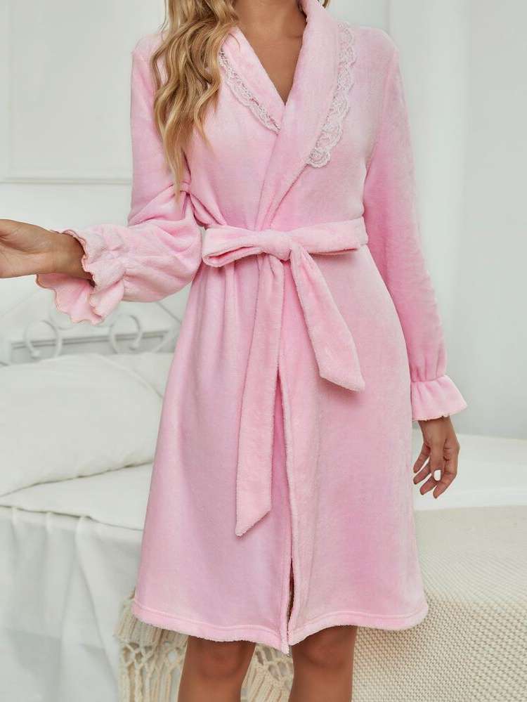 Belted Plain Elegant Underwear  Sleepwear 5288