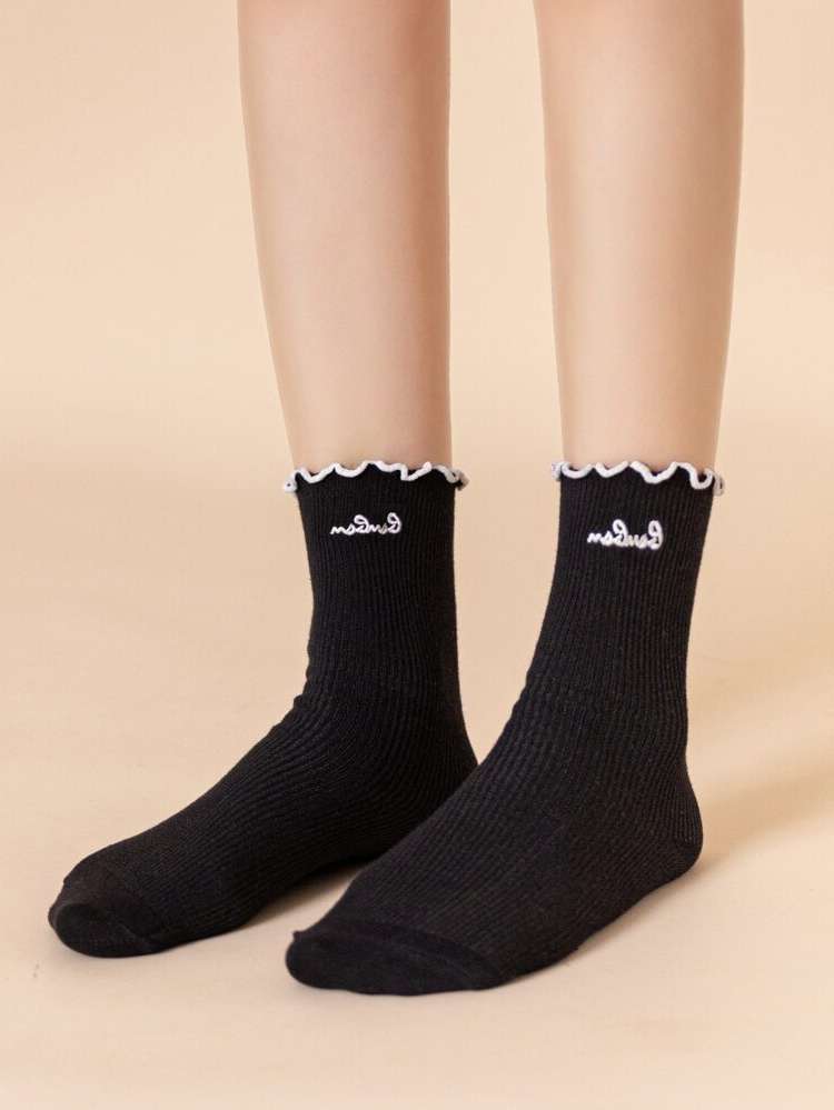  Pink Embroidery Women Socks  Hosiery 3042