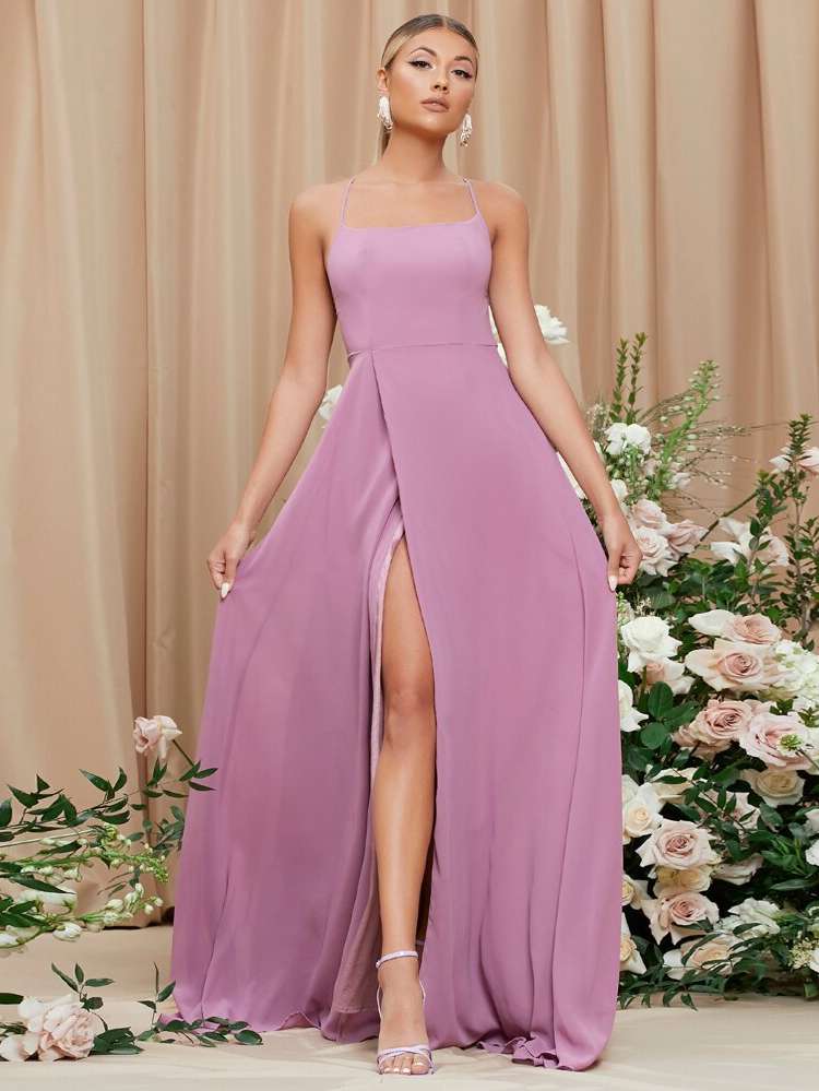 Regular Fit Plain Glamorous Sleeveless Bridesmaid Dresses 8136