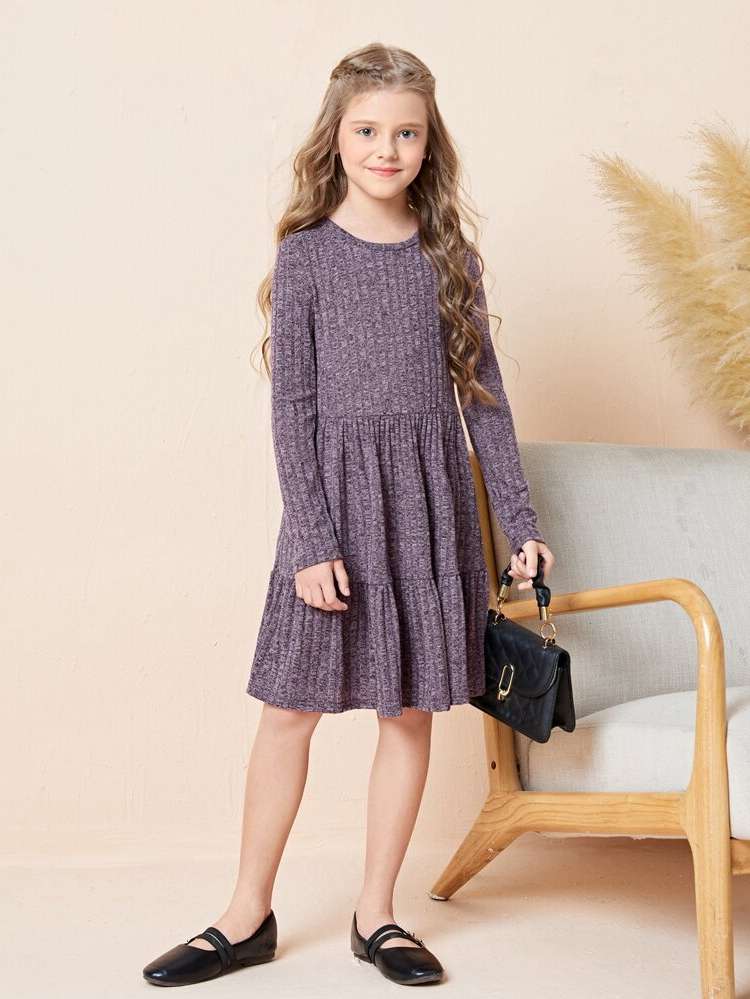 Round Neck Ruffle Hem Regular Fit Girls Clothing 9072