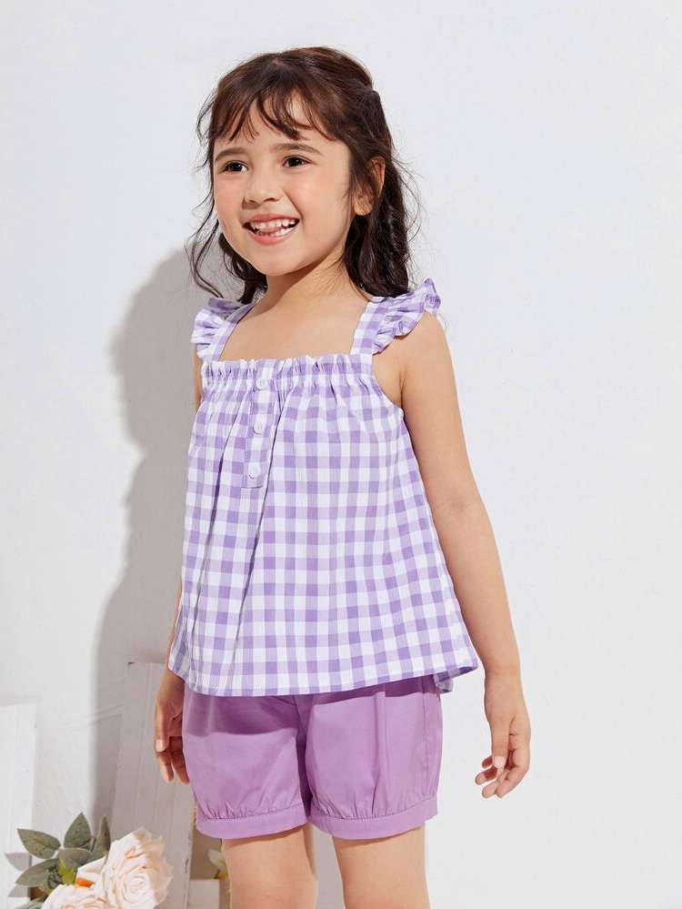  Square Neck Ruffle Sleeveless Kids Clothing 9315