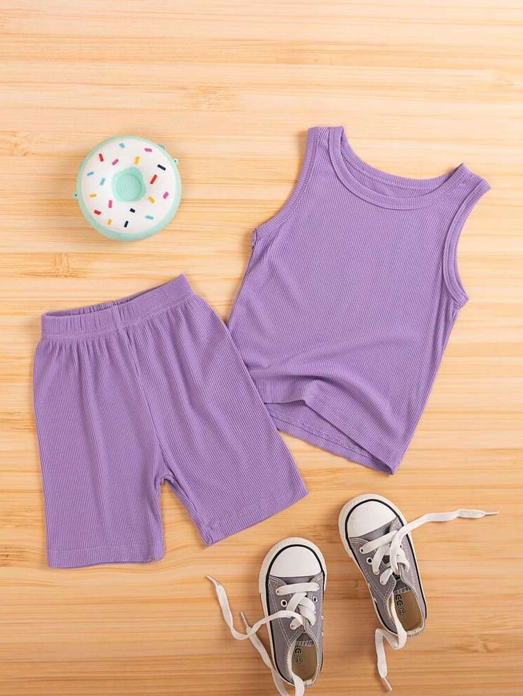 Purple Regular Fit Rib-Knit Kids Clothing 8467