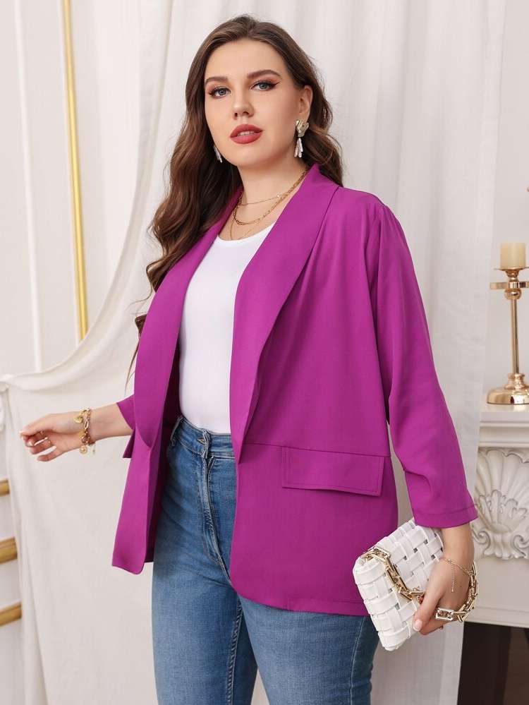 Plain Regular Fit Pocket Casual Plus Size Suits 9073