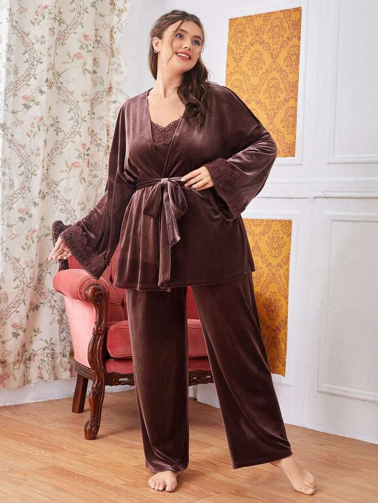 Long Sleeve Elegant Belted Underwear  Sleepwear 5672