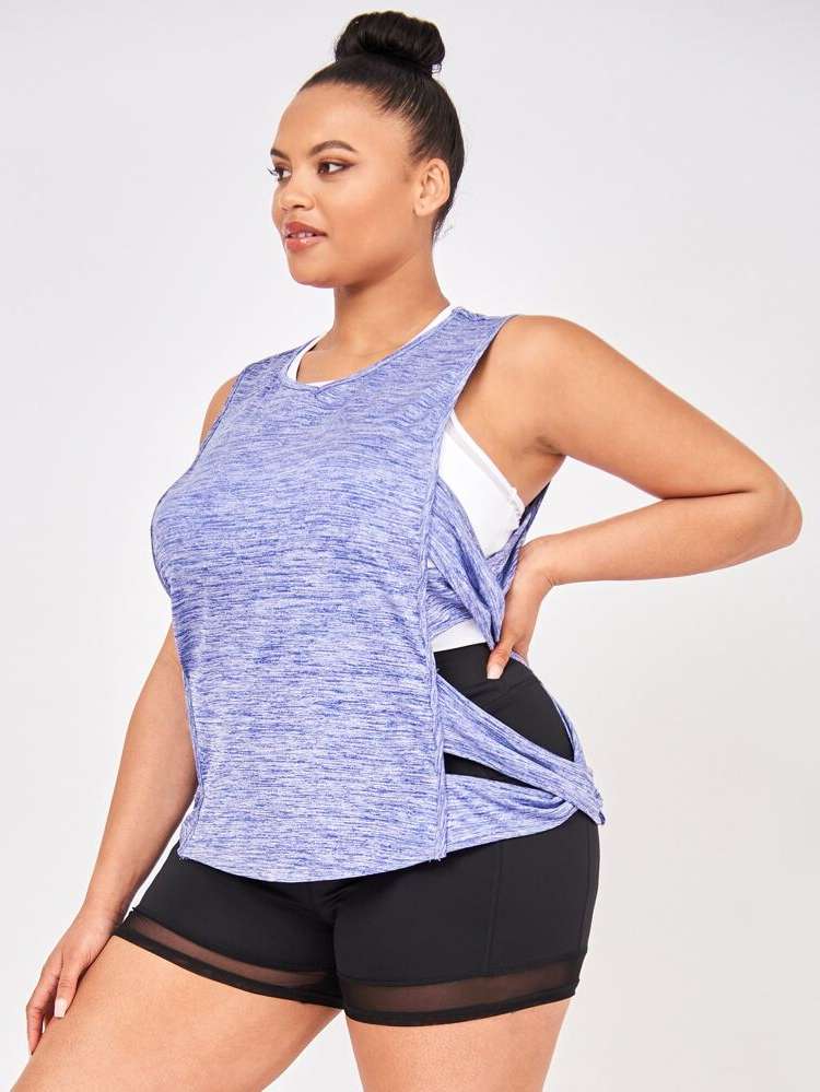 Regular Round Neck Plus Size Sports Tops 8097