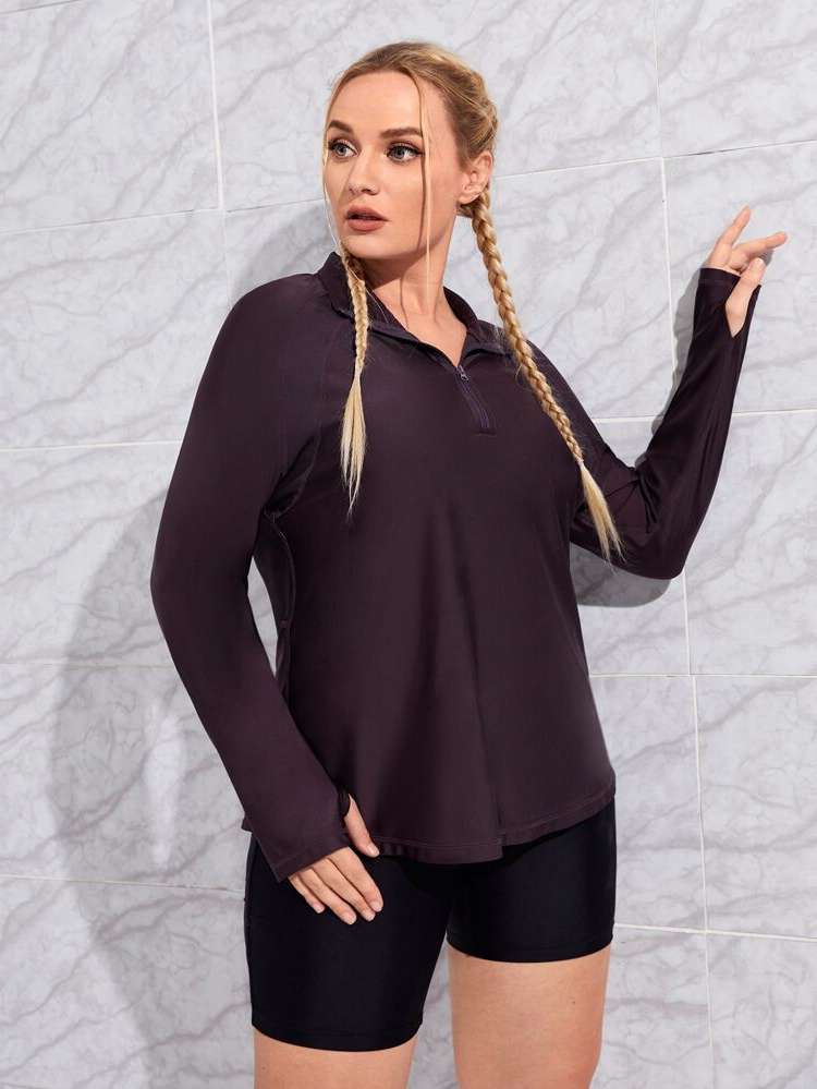 Stand Collar Zipper Long Sleeve Women Plus Activewear 2983