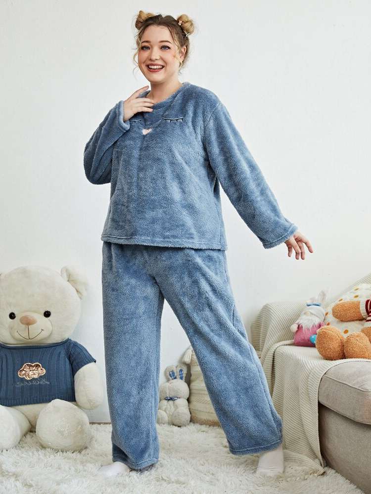 Purple  Plain Plus Size Pajama Sets 7860