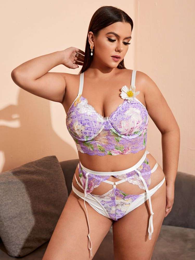 Purple Floral  Underwear  Sleepwear 4418