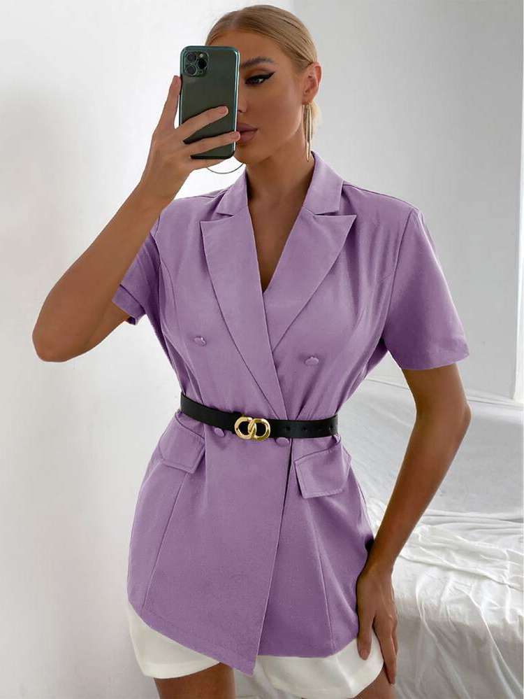 Double Button Regular Fit Long Purple Women Suits 544