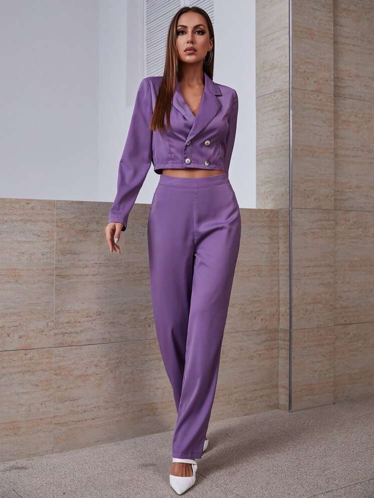  Lapel Button Regular Fit Women Suit Sets 7930