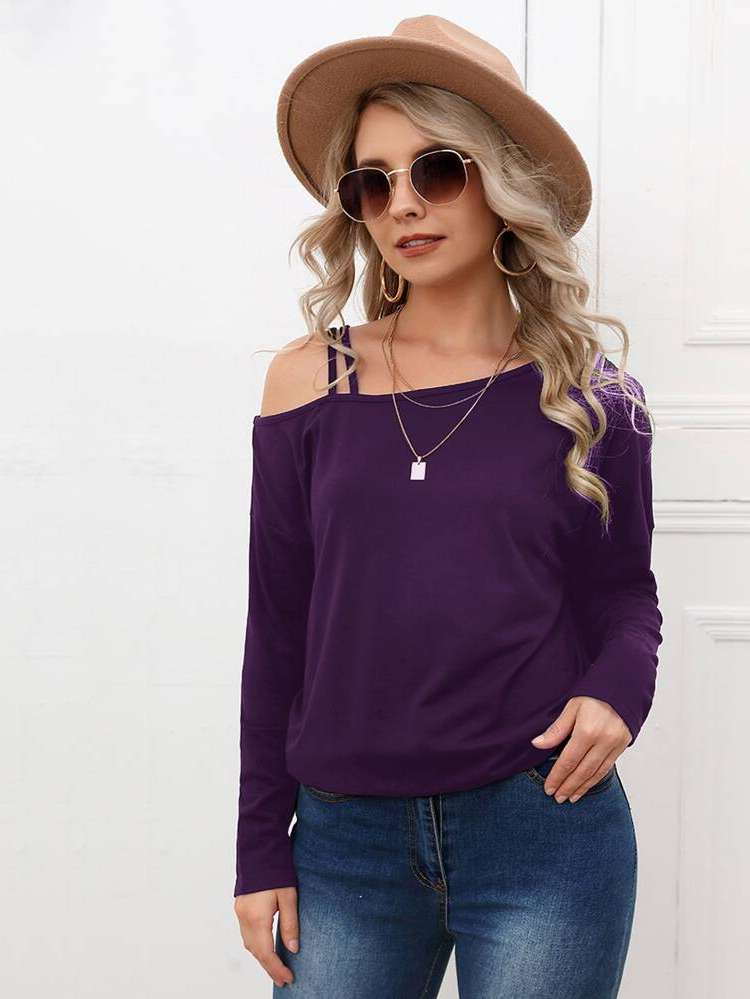 Asymmetrical Plain Purple Women Clothing 935