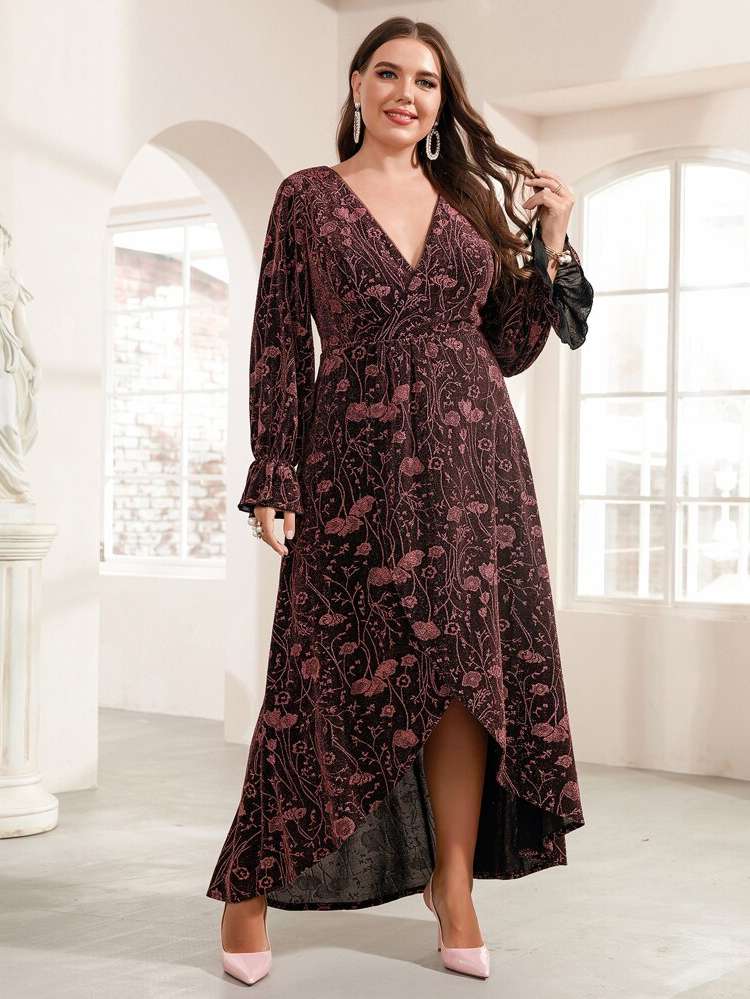  Ruffle Red Violet Glamorous Plus Size Wedding Party Wear 5502