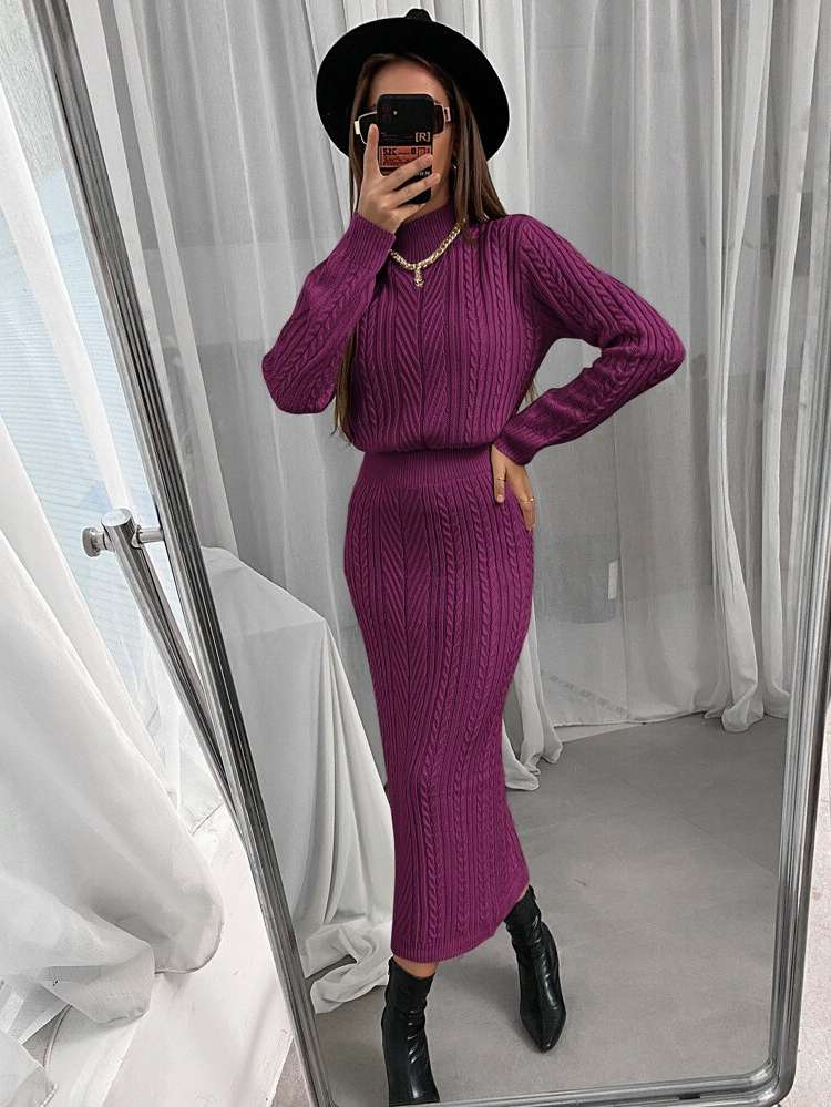  Red Violet Elegant Women Sweater Co-ords 6064