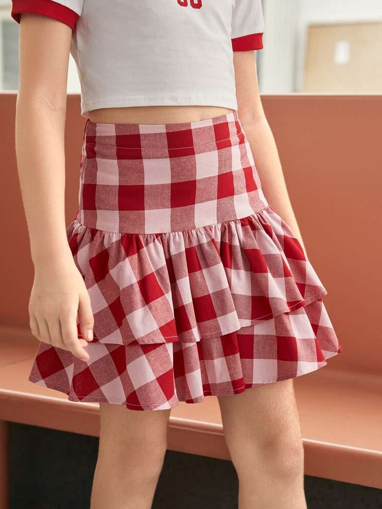  Preppy Short Gingham Kids Clothing 3473