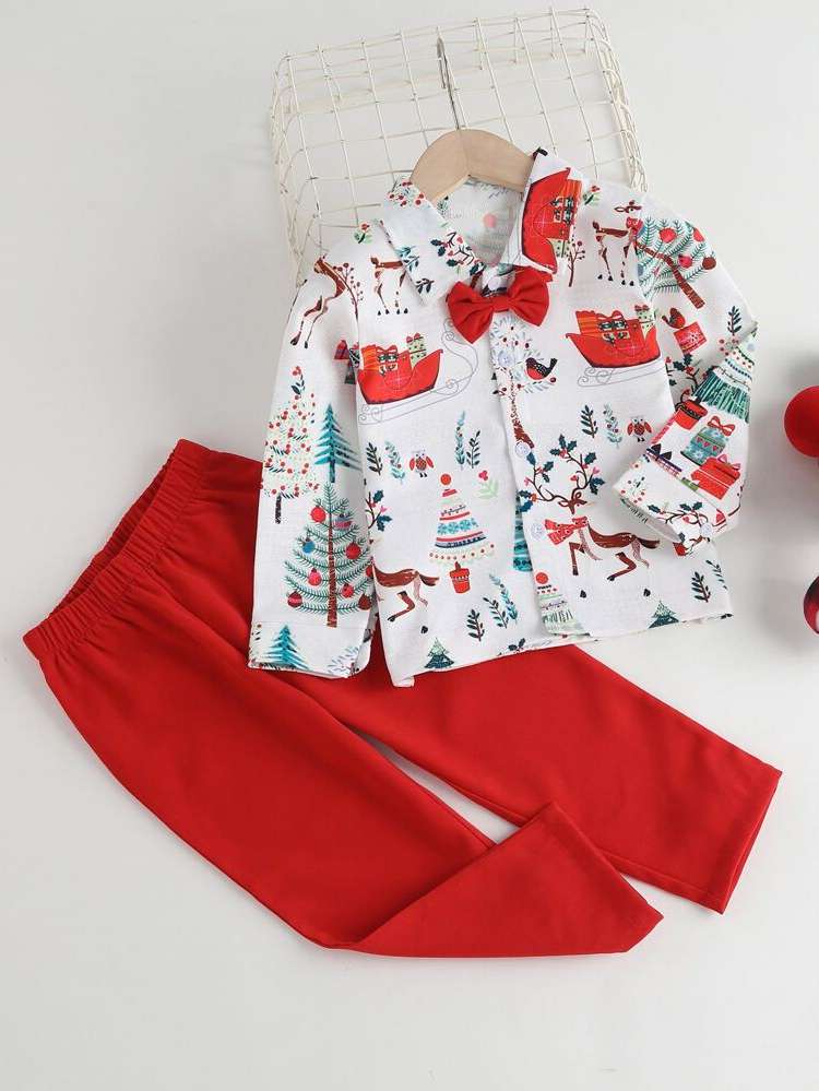 Casual Red and White Bow Front Toddler Boys Clothing 4520