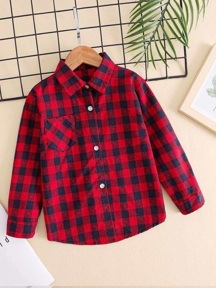 Red and White Preppy Collar Long Sleeve Toddler Boys Tops 4680