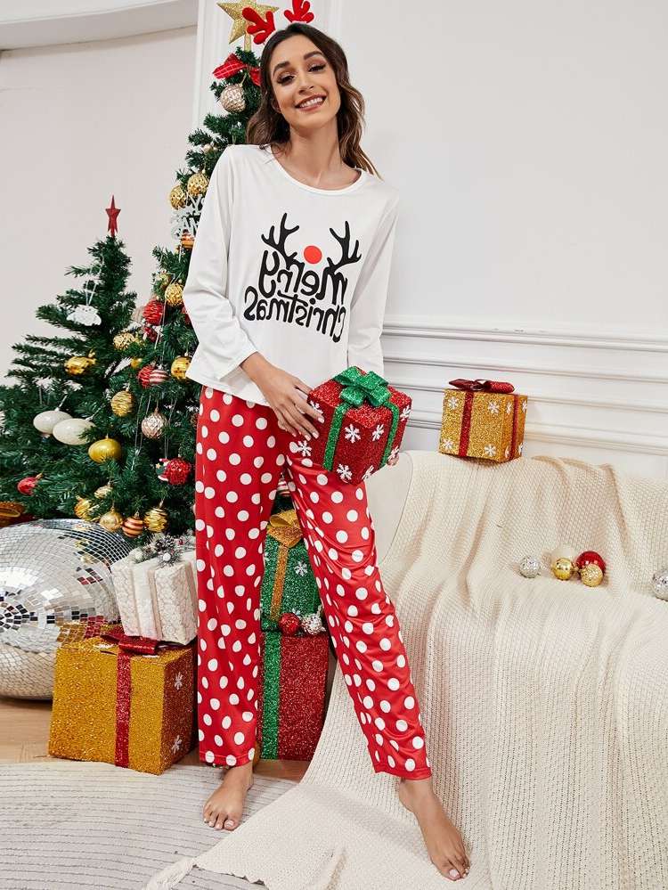 Long Sleeve Red and White Cute Underwear  Sleepwear 9869